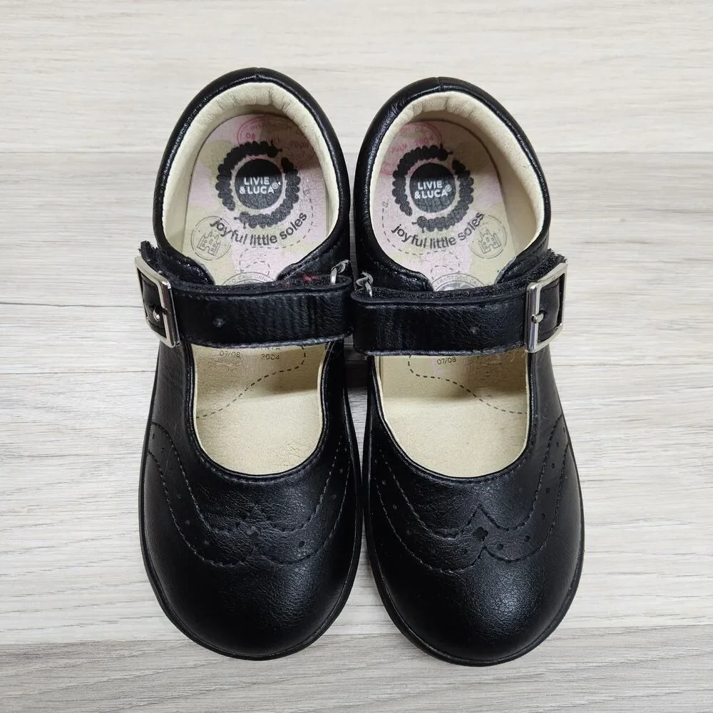 Livie & Luca Girls Black Mary Jane Shoes Size 12 Buckle Faux Leather Cute